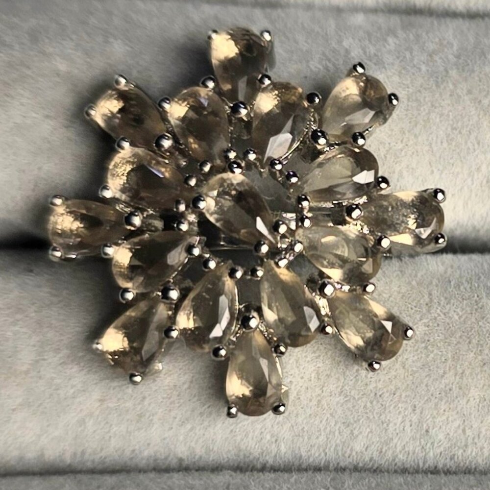 Sterling Silver Crystal Flower Cocktail Ring - Size 9